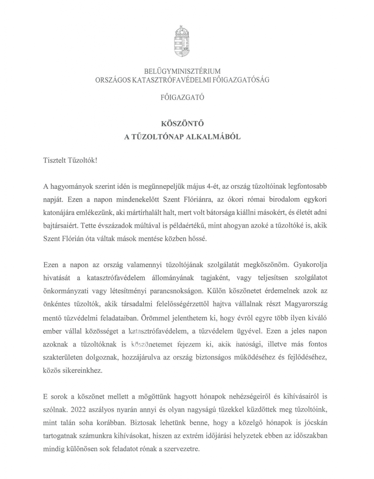 2023-as tűzoltónapi köszöntő