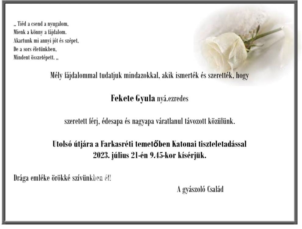 Meghalt Fekete Gyula