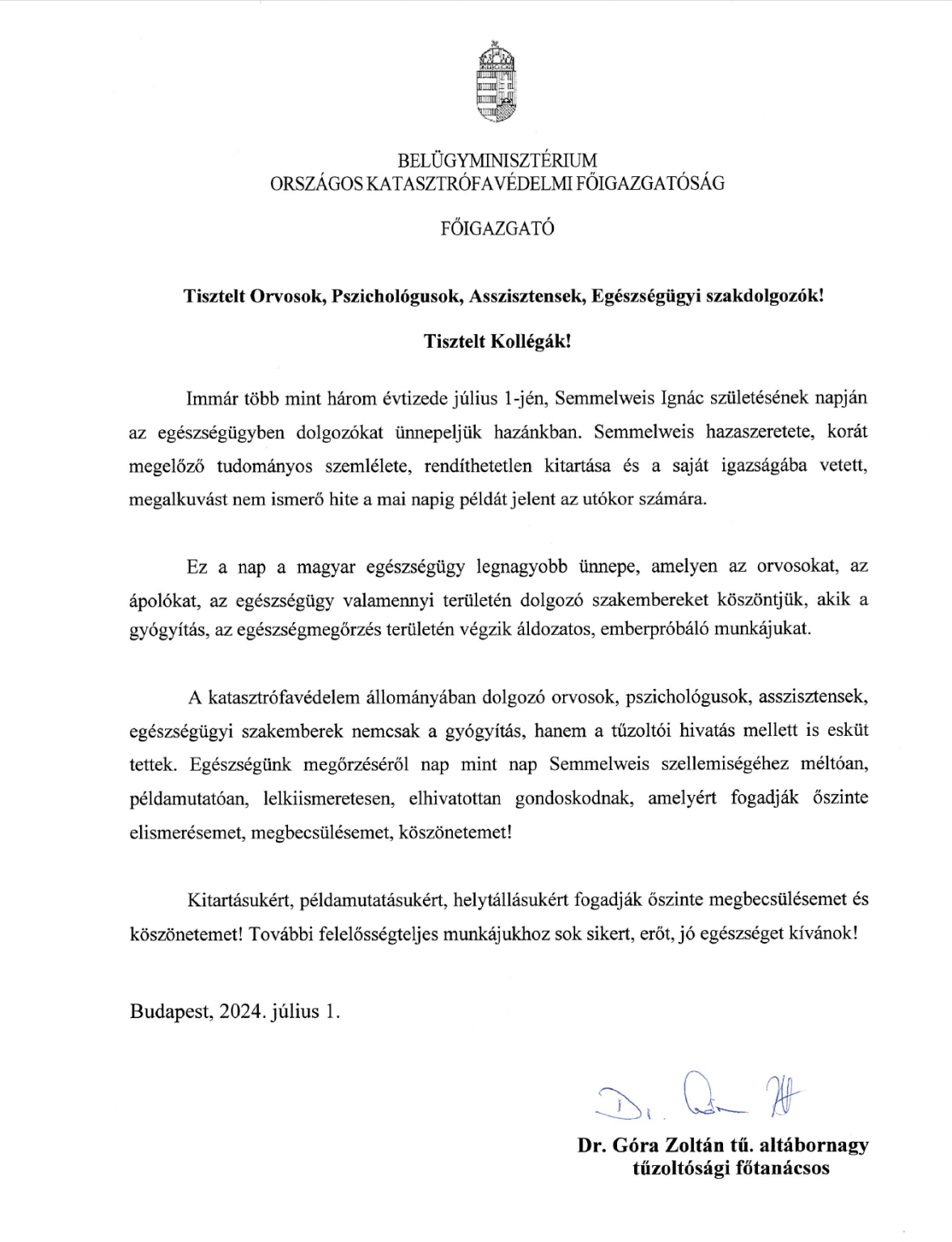 2024 Semmelweis napi köszöntő szövege