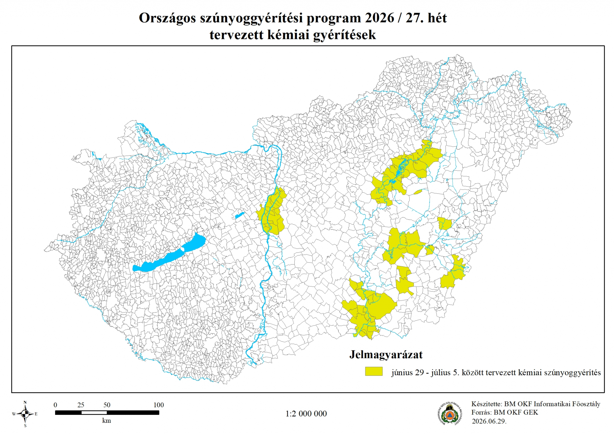Térkép tervezett szúnyoggyérítésről 2026 27. hét