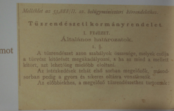 Részlet a tűzoltóság történetét bemutató előadásból, a képkockán egy régi tűzrendészeti kormányrendelet bevezetője látható